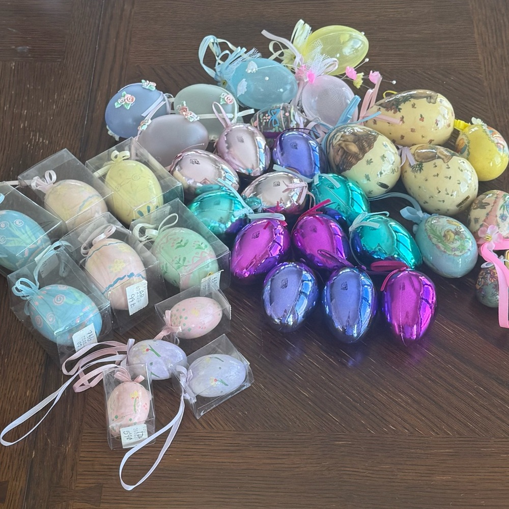 Vintage Easter Egg Ornament Mixed Lot Glass, Plastic, Paper Mache, Foam